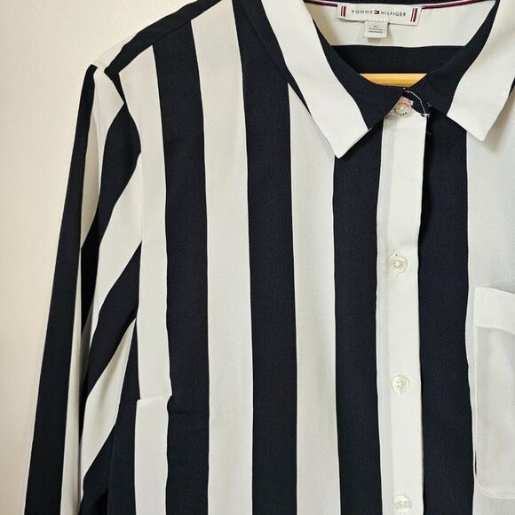 NEW WITHOUT TAGS TOMMY HILFIGER BLACK WHITE STRIPED BUTTON DOWN SHIRT XL - Picture 6 of 16